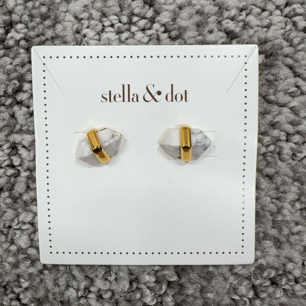 Stella Dot Earrings White Stone Stud Gold Tone Womens Jewelry Minimalist